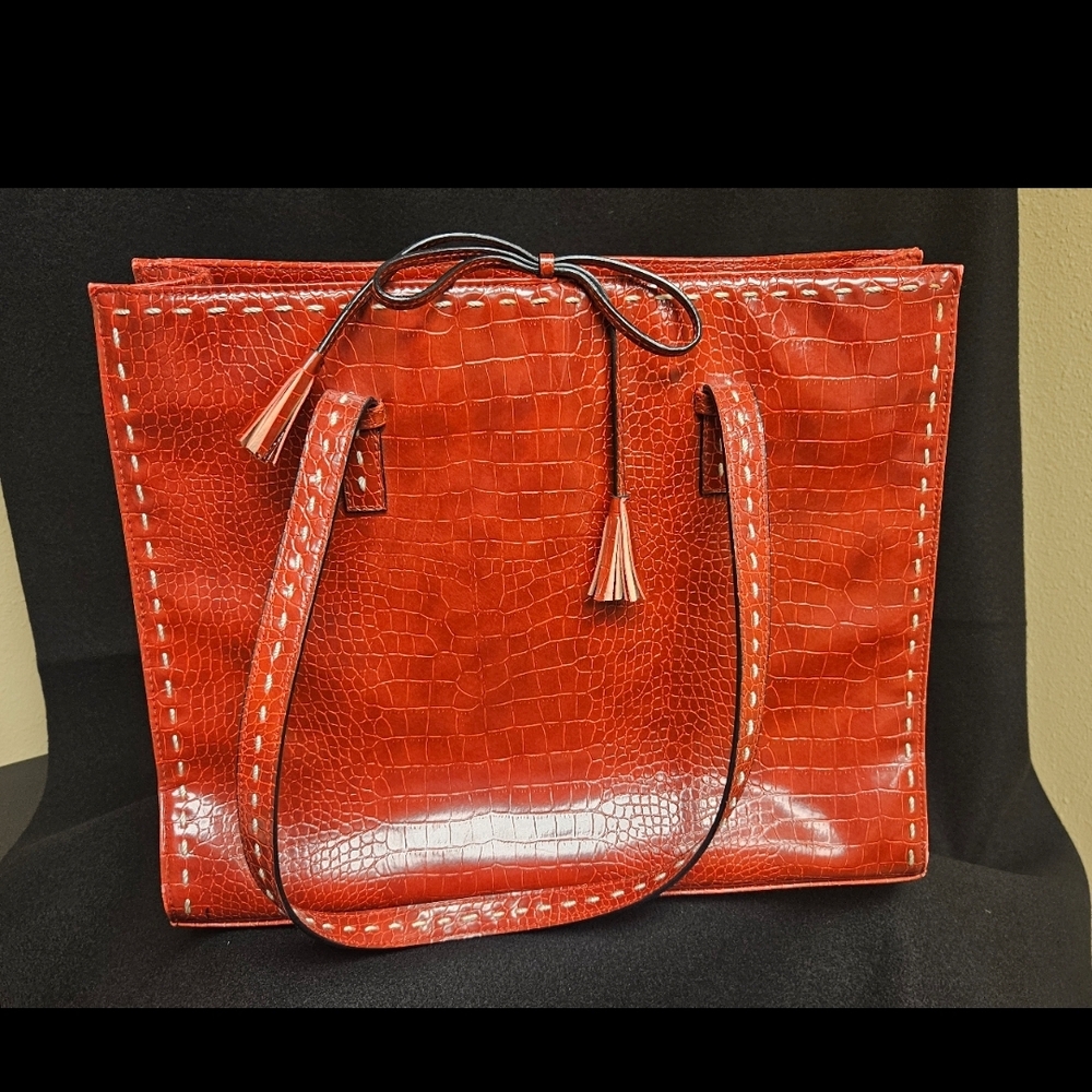 Totes Red Crocodile-Patterned Tote Bag